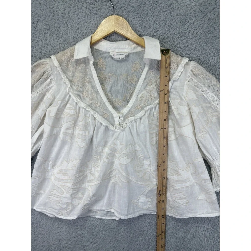 Anthropologie Womens M Heirloom Swing Blouse Ivory Embroidered Lace Boho Oversiz